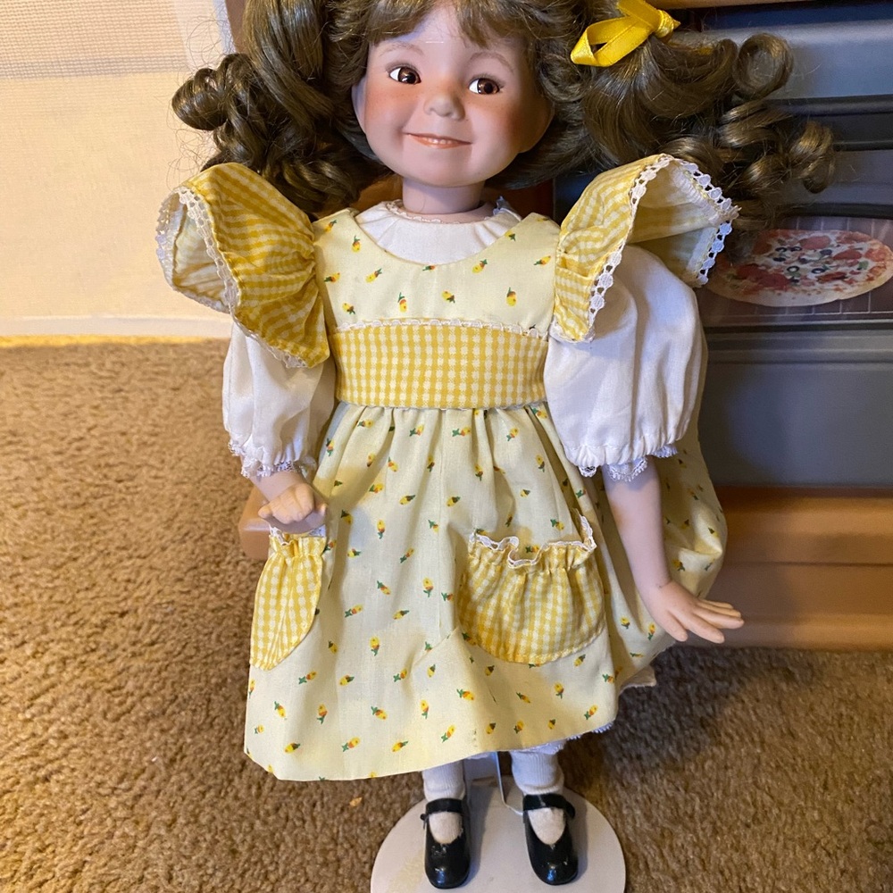 Yellow Gingham Doll with Curly Hair